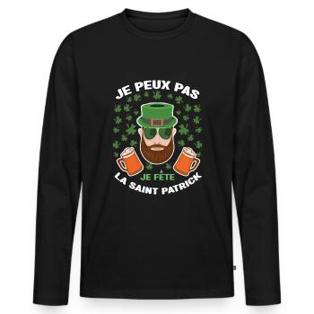 I Can't I Celebrate Saint Patrick Day - Men's Premium Organic Long Sleeve Shirt - black - Front - Nico (187cm)