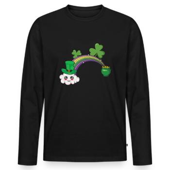 Cute Kawaii Cloud Rainbow Happy Saint Patricks - Men's Premium Organic Long Sleeve Shirt - black - Front - Nico (187cm)