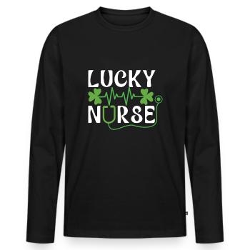 Saint Patrick Day Shamrock Lucky Nurse - Männer Premium Bio Langarmshirt - Schwarz - Vorne - Nico (187cm)