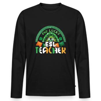 Saint Patrick Day Rainbow Clover Lucky Teacher - T-shirt manches longues Premium bio Homme - noir - Devant - Nico (187cm)