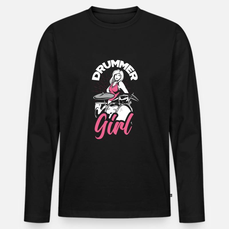 Schlagzeug Mädchen Schlagzeugerin Geschenk - Männer Premium Bio Langarmshirt - Schwarz