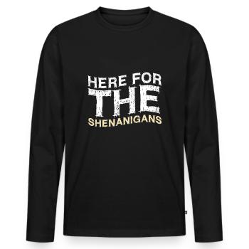 Trèfle ici pour les manigances Saint Patrick - T-shirt manches longues Premium bio Homme - noir - Devant - Nico (187cm)