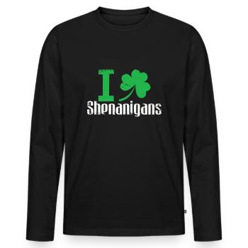Shamrock I Love Shenanigans Clover Saint Patricks - Men's Premium Organic Long Sleeve Shirt - black - Front - Nico (187cm)