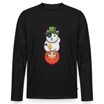 Welcome Lucky Luck Cat Happy Saint Patrick Day - Men's Premium Organic Long Sleeve Shirt - black - Front - Nico (187cm)