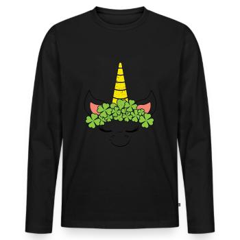 Unicorn Kids Kawaii Clover Saint Patrick Day - Männer Premium Bio Langarmshirt - Schwarz - Vorne - Nico (187cm)