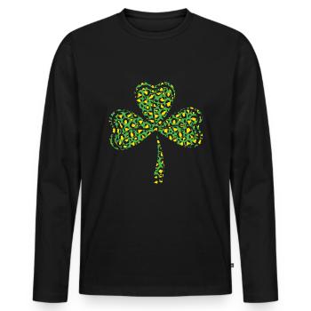 Pattern Leopard Shamrock Luck Saint Patrick Day - Men's Premium Organic Long Sleeve Shirt - black - Front - Nico (187cm)