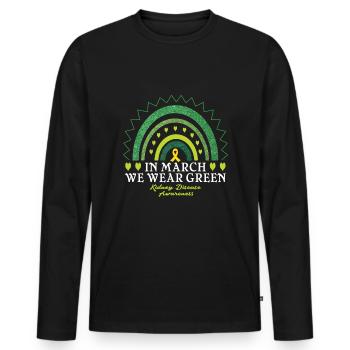 Nous portons le mois de la sensibilisation aux maladies rénales vertes - T-shirt manches longues Premium bio Homme - noir - Devant - Nico (187cm)