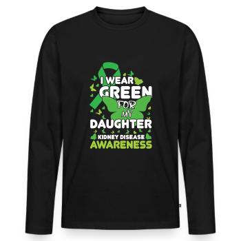Je porte du vert pour la sensibilisation aux maladies rénales de ma fille - T-shirt manches longues Premium bio Homme - noir - Devant - Nico (187cm)