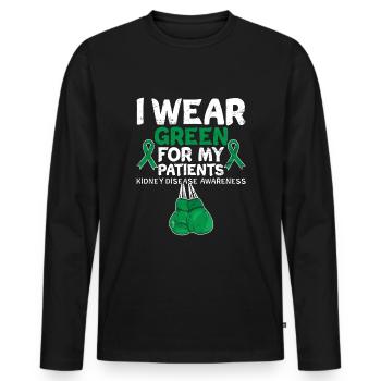 Portez du vert pour les patients Sensibilisation aux maladies rénales - T-shirt manches longues Premium bio Homme - noir - Devant - Nico (187cm)