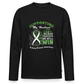 Soutenez la sensibilisation de votre mari à la maladie du rein vert - T-shirt manches longues Premium bio Homme - noir - Devant - Nico (187cm)
