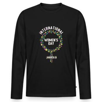Symbole de fille 8 mars Journée internationale de la femme - T-shirt manches longues Premium bio Homme - noir - Devant - Nico (187cm)