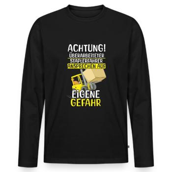 Danger Forklift Driver Exhausted Truck Forklift - Men's Premium Organic Long Sleeve Shirt - black - Front - Nico (187cm)