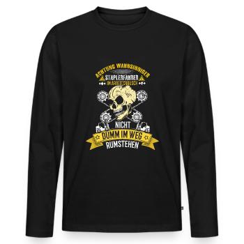 Attention Forklift Driver Crazy Trucker Forklift - Men's Premium Organic Long Sleeve Shirt - black - Front - Nico (187cm)