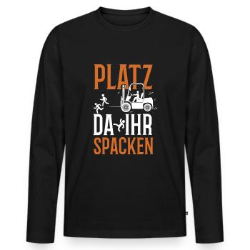 Funny Forklift Driver Quotes Operator Truck - Men's Premium Organic Long Sleeve Shirt - black - Front - Nico (187cm)