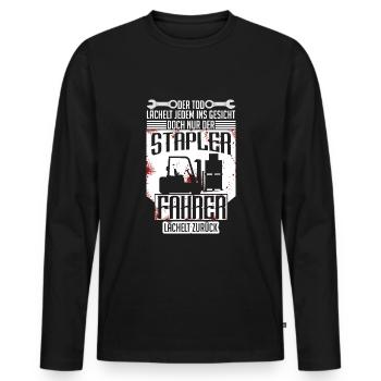 Forklift Driver Smiles Back Funny Quotes Operator - Men's Premium Organic Long Sleeve Shirt - black - Front - Nico (187cm)
