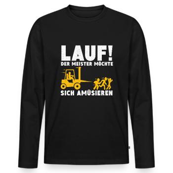 Run Master Wants Enjoy Funny Forklift Driver - Men's Premium Organic Long Sleeve Shirt - black - Front - Nico (187cm)