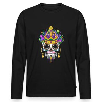 Mardi Gras Costume Fleur Sucre Dia De Los Muertos - T-shirt manches longues Premium bio Homme - noir - Devant - Nico (187cm)