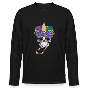Mardi Gras Masque Fleur Sucre Dia de Los Muertos - T-shirt manches longues Premium bio Homme - noir - Devant - Nico (187cm)
