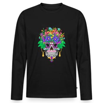 Mardi Gras Costume Fleur Sucre Dia De Los Muertos - T-shirt manches longues Premium bio Homme - noir - Devant - Nico (187cm)