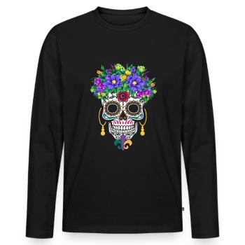 Mardi Gras Masque Fleur Sucre Dia de Los Muertos - T-shirt manches longues Premium bio Homme - noir - Devant - Nico (187cm)