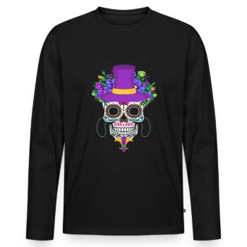 Dia De Los Muertos Mardi Gras Costume Fleur Sucre - T-shirt manches longues Premium bio Homme - noir - Devant - Nico (187cm)