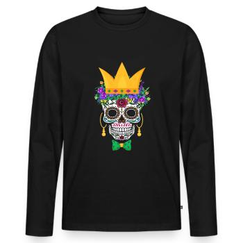Mardi Gras Masque Fleur Sucre Dia de Los Muertos - T-shirt manches longues Premium bio Homme - noir - Devant - Nico (187cm)