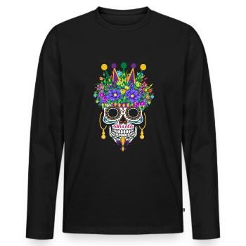 Mardi Gras Masque Fleur Sucre Dia de Los Muertos - T-shirt manches longues Premium bio Homme - noir - Devant - Nico (187cm)