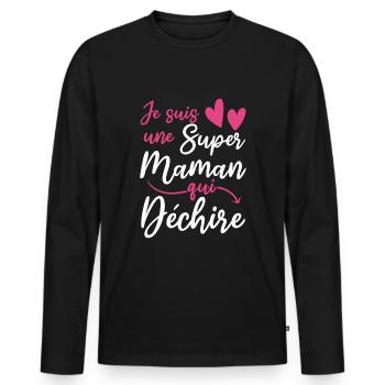 Super Mom Mommy Mama France French Mother's Day - Men's Premium Organic Long Sleeve Shirt - black - Front - Nico (187cm)