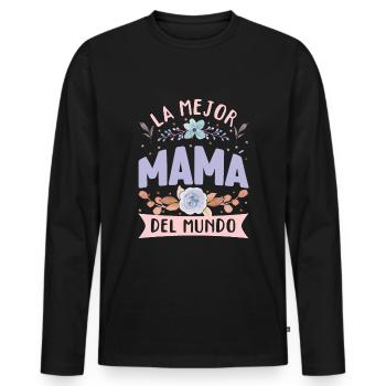 Best Mom In World Happy Mother's Day Spain Floral - Men's Premium Organic Long Sleeve Shirt - black - Front - Nico (187cm)