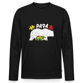 Autism Dad Bear Puzzle Colorful Autism Awareness - Men's Premium Organic Long Sleeve Shirt - black - Front - Nico (187cm)