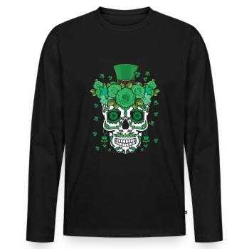 St Patty's Day Dia De Los Muertos Irish Flower - Men's Premium Organic Long Sleeve Shirt - black - Front - Nico (187cm)