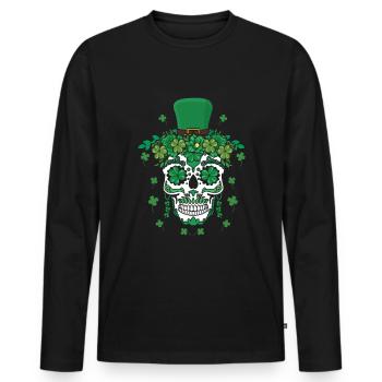 Dia de Los Muertos St Patty’s Day Fleur irlandaise - T-shirt manches longues Premium bio Homme - noir - Devant - Nico (187cm)