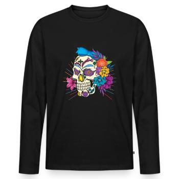 Floral Dia De Los Muertos LGBTQ Mois de la fierté LGBT - T-shirt manches longues Premium bio Homme - noir - Devant - Nico (187cm)