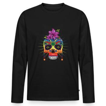 Flower Dia De Los Muertos LGBTQ LGBT Pride Month - T-shirt manches longues Premium bio Homme - noir - Devant - Nico (187cm)
