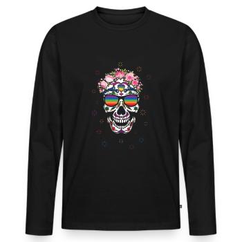 Rainbow Dia De Los Muertos LGBTQ Pride Mois - T-shirt manches longues Premium bio Homme - noir - Devant - Nico (187cm)