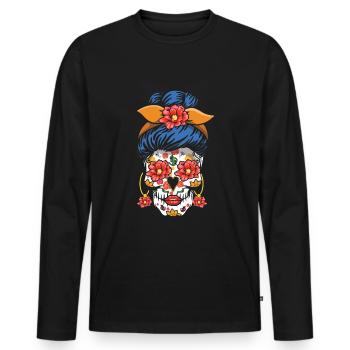 Blumendia de los Muertos Muttertag 2023 - Männer Premium Bio Langarmshirt - Schwarz - Vorne - Nico (187cm)