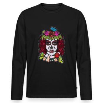 La Catrina Blumenblume Muertos Tag des toten Zuckers - Männer Premium Bio Langarmshirt - Schwarz - Vorne - Nico (187cm)