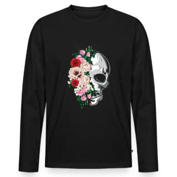 Mexican Flower Muertos Day Of Dead Sugar Bone - Men's Premium Organic Long Sleeve Shirt - black - Front - Nico (187cm)