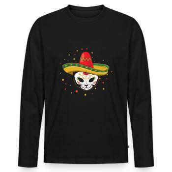 Chat squelette Muertos Jour du Chat Sucre Mort - T-shirt manches longues Premium bio Homme - noir - Devant - Nico (187cm)