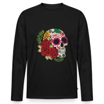 Halloween Rose Muertos Day Of Dead Sugar Bone - Men's Premium Organic Long Sleeve Shirt - black - Front - Nico (187cm)