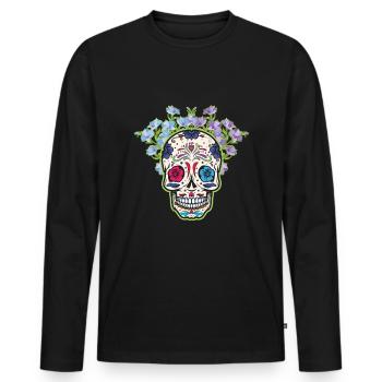 Calavera Muertos Day Of Dead Sugar Bone - Men's Premium Organic Long Sleeve Shirt - black - Front - Nico (187cm)