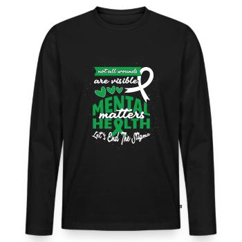 May Green Mental Health Awareness End Stigma - Men's Premium Organic Long Sleeve Shirt - black - Front - Nico (187cm)