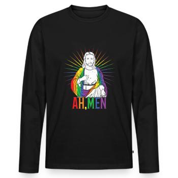 Lustiger Jesus Homosexuell LGBTQ Regenbogen LGBT Pride Monat - Männer Premium Bio Langarmshirt - Schwarz - Vorne - Nico (187cm)