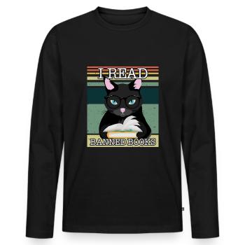 Lesen Verbotenes Buch Lustiger Buchliebhaber Lesen Sie Retro-Katze - Männer Premium Bio Langarmshirt - Schwarz - Vorne - Nico (187cm)