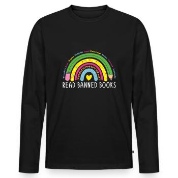 Ich habe Verbotenes Buch Rainbow Book Lover Reader gelesen - Männer Premium Bio Langarmshirt - Schwarz - Vorne - Nico (187cm)