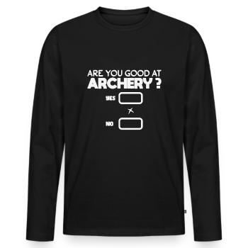 Drôle de tir à l’arc en disant Flèche d’arc de chasse en plein air - T-shirt manches longues Premium bio Homme - noir - Devant - Nico (187cm)