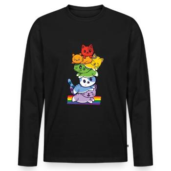 LGBTQ Katze Regenbogen Flagge Gay Pride LGBT Pride Monat - Männer Premium Bio Langarmshirt - Schwarz - Vorne - Nico (187cm)