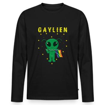 Gay Alien Rainbow Flag Gay Pride LGBT Pride Mois de la fierté LGBT - T-shirt manches longues Premium bio Homme - noir - Devant - Nico (187cm)