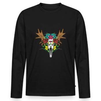 Büffel Blumen Muertos Tag der Toten Halloween - Männer Premium Bio Langarmshirt - Schwarz - Vorne - Nico (187cm)