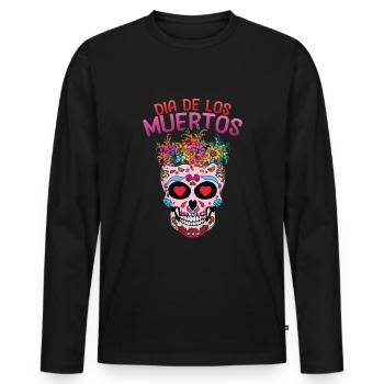 Heart Mexican Floral Muertos Day Of Dead Halloween - Men's Premium Organic Long Sleeve Shirt - black - Front - Nico (187cm)